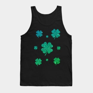 St Patricks Day, Ombre Green 4 Leaf Faux Glitter Clovers Tank Top